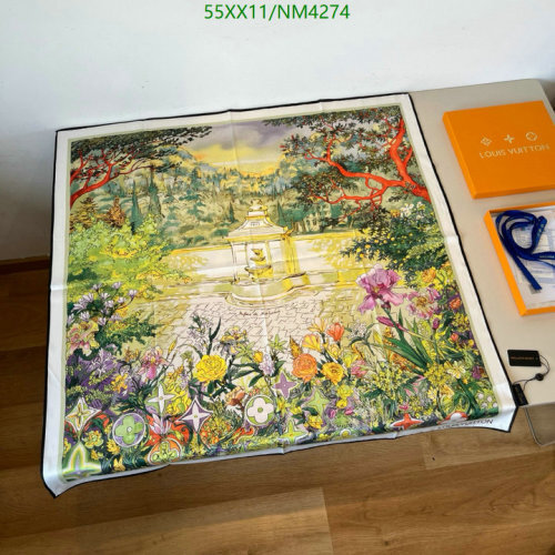 Louis Vuitton Silk Square Scarf with Floral Garden Design, 90x90cm