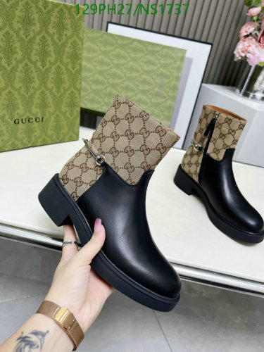 Gucci Women's Ankle Boots in Black Leather with Signature GG Canvas Details