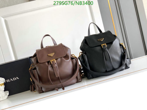 Prada Leather Backpack, 29 x 27 x 12.5cm - Model 1BZ080, Genuine Leather