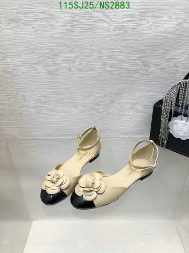 Chanel Women's Beige & Black Leather Ankle Strap Flower Accent Ballet Flats