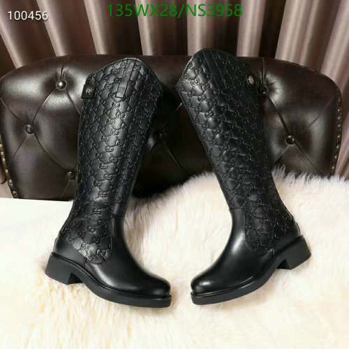 Gucci Women's Black Leather Knee-High Boots with GG Embossed Pattern