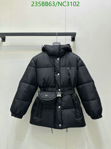 Prada Women's Black Down Jacket with Belt Bag, Size S-L, Stylish & Warm