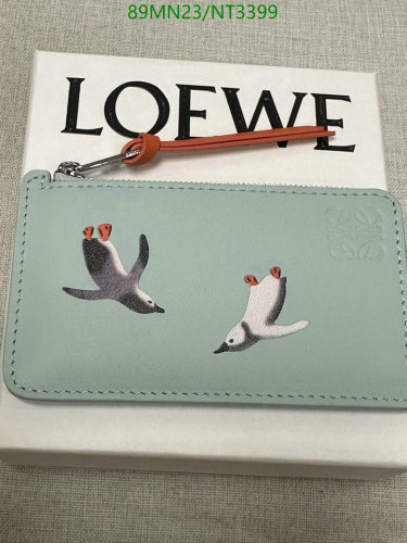 Loewe Genuine Leather Card Holder Wallet with Bird Print - Mint Green