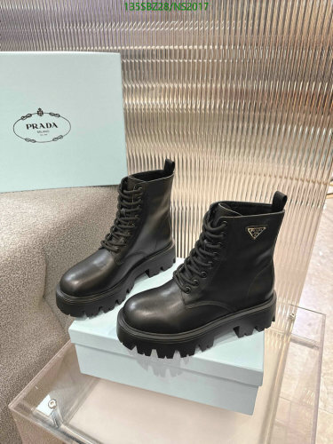 Prada Women's Black Leather Lace-Up Ankle Boots, EU Size 35-41