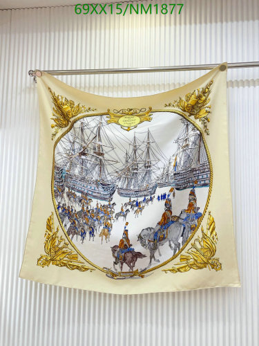 Hermes Silk Scarf 90x90cm - Elegant Design with Naval and Equestrian Motifs
