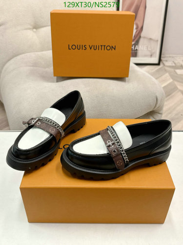 Louis Vuitton Women's Black & White Cowhide Loafers with Chain Accent