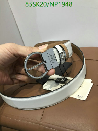 Fendi Reversible White Leather Belt with Silver-Tone Buckle, 3.5cm Width