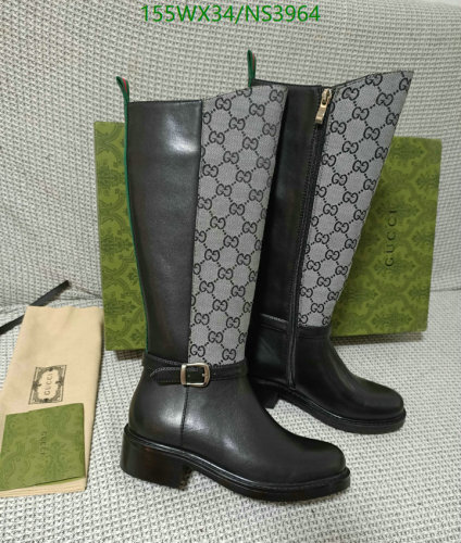 Gucci GG Jacquard Leather Knee High Boots for Women - Black, EU35-EU42 3 Gucci Women's Black Leather Knee-High Boots with Signature GG Canvas Detail