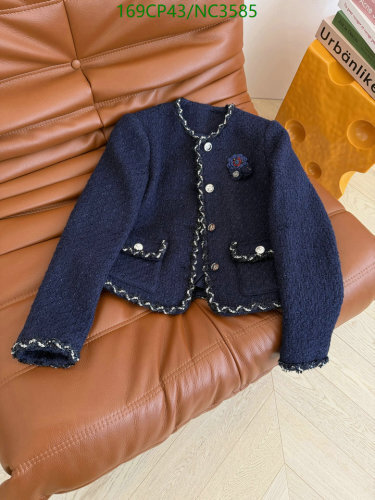 Chanel-Inspired Navy Blue Tweed Jacket with Floral Embellishment - Sizes S-L