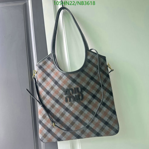 Miu Miu Plaid Canvas & Leather Tote Bag, 40 x 35 cm, Model 5BG231