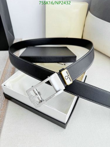 Montblanc Belt, Cowhide Leather, Silver-Tone Buckle, 3.5cm Width, Stylish Design