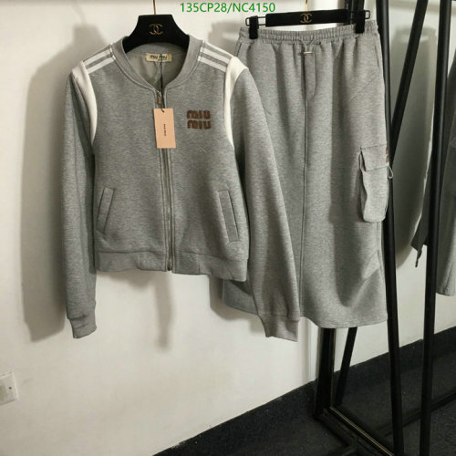 Miu Miu Women's Gray Two-Piece Set, Jacket and Cargo Pocket Skirt, Size S-L