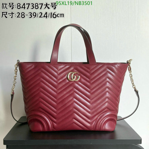 Gucci 847387 Genuine Leather Tote Bag, 28 x 24 x 16 cm - Red