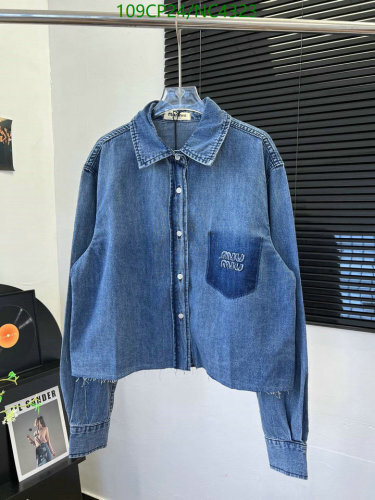 Miu Miu Denim Shirt with Pocket Logo | Long Sleeve Button-Down Top