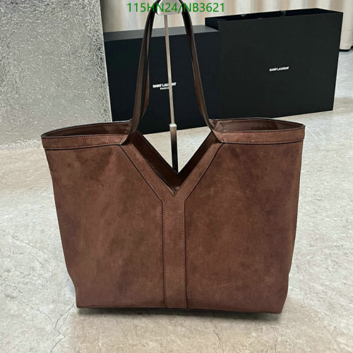 Yves Saint Laurent Brown Genuine Leather YSL Logo Tote Bag 38 x 33 x 16 cm