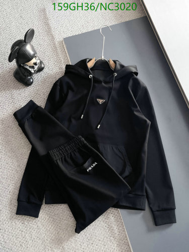 Prada Two-Piece Black Cotton Blend Tracksuit Hoodie & Pants Set