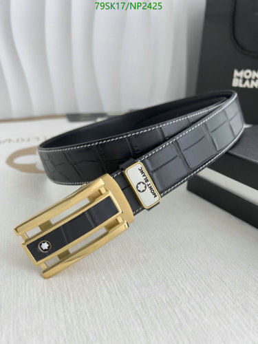 Montblanc Belt in Black Crocodile-Embossed Cowhide with Gold-Tone Buckle