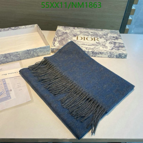 Elegant Dior Blue Cashmere Scarf with Fringed Edges, 180 x 30 cm