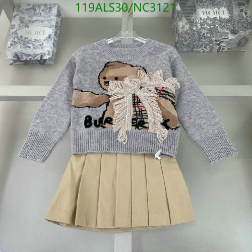 Burberry Kids' Clothes: Sweater with Bear and Skirt Set (Sizes 100-160)