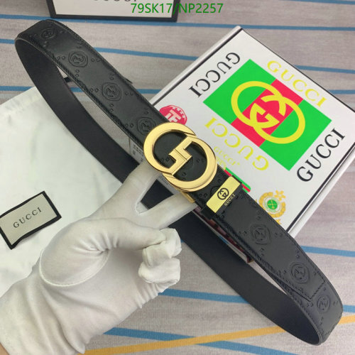 Gucci Belt with Interlocking G Buckle in Black Leather, 3.5cm Width