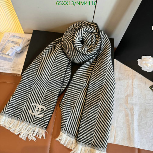 Chanel Cashmere Scarf, 35-180cm, Black and White, Stylish and Warm NM4116