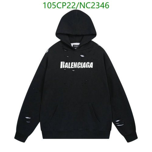 Balenciaga Distressed Logo Hoodie, Black Cotton Blend, Sizes XS-L