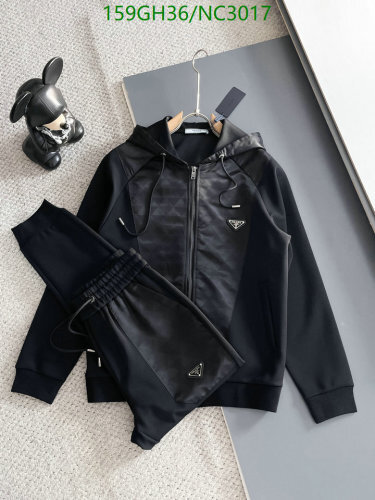 Prada Men's Full Zip Up Hoodie Set NC3017 - Black, Sizes M to 3XL