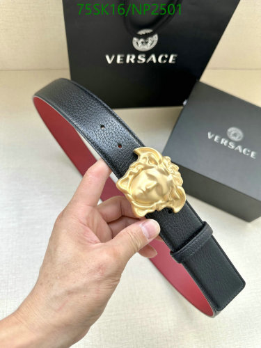Versace NP2501 Black Leather Belt with Gold Medusa Buckle, Width 4.0cm