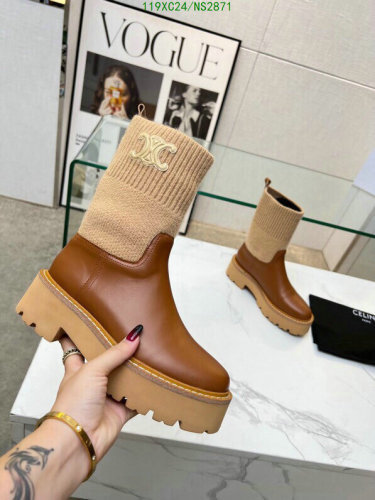 Celine Women's Brown Leather Ankle Boots with Knit Trim - EU35-EU42