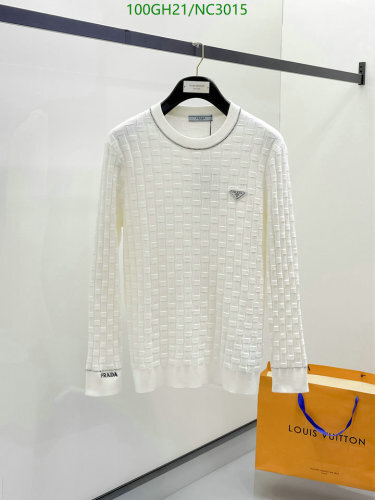 Prada Wool Blend Crewneck Sweater With Embossed Pattern, White, M-3XL