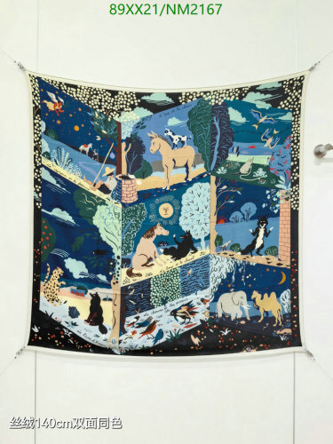 Hermes 140cm Cashmere Silk Scarf with 'The Wild Swans' Design NM2167- Blue