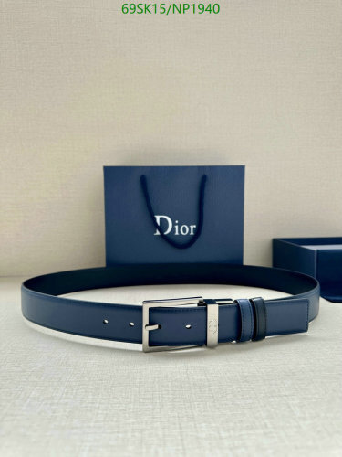 Dior Belt for Men, Blue Cowhide Leather with Silver-Tone Buckle, 3.5cm Width 6 Dior Belt for Men, Blue Cowhide Leather with Silver-Tone Buckle, 3.5cm Width