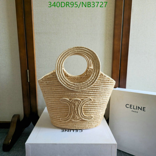 Celine Raffia Round Handle Basket Bag, 21 x 15 x 10 cm, Model 121922