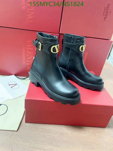 Valentino Garavani Black Leather Ankle Boots with Gold 'V' Logo & Lug Sole