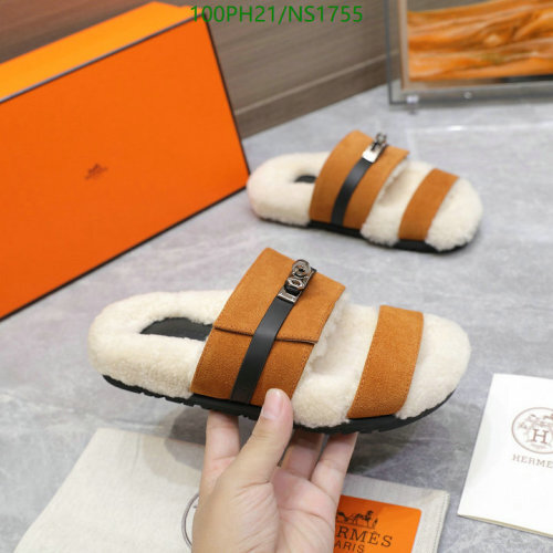 Hermès Women's Shearling Slides in Brown Cowhide - Stylish Comfort EU35-40