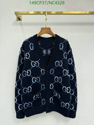 Gucci Navy Blue GG Motif Wool Cardigan Sweater, Long Sleeve, V-Neck