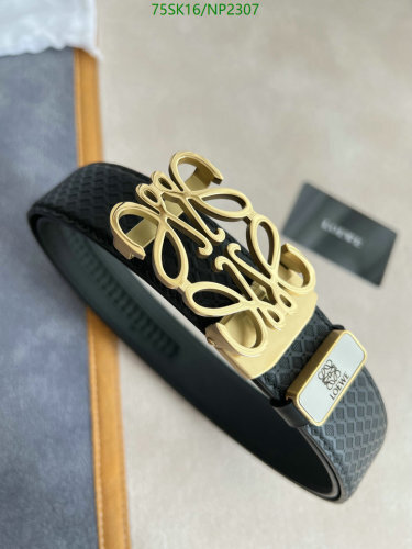 Loewe Cowhide Leather Belt with Signature Logo Buckle, 3.5cm Width