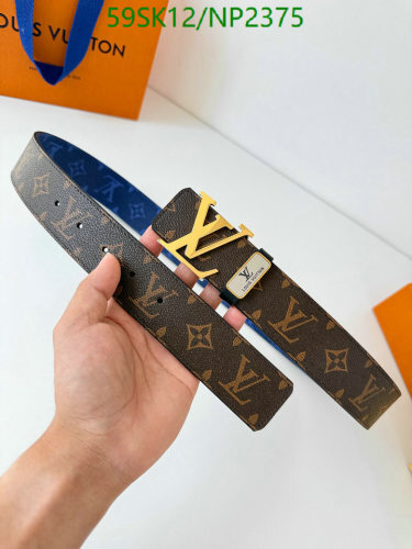Louis Vuitton Monogram Brown Cowhide Leather Belt with Gold Buckle, 3.8cm Width
