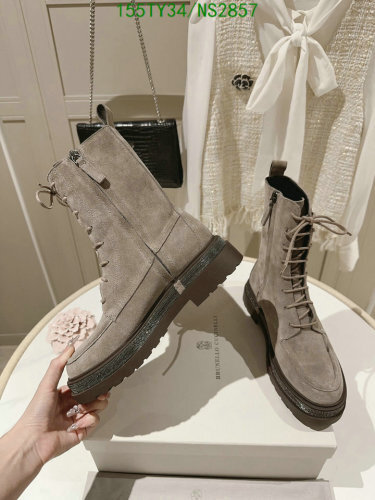 Brunello Cucinelli Women's Suede Lace-Up Ankle Boots, Gray, EU35-EU42