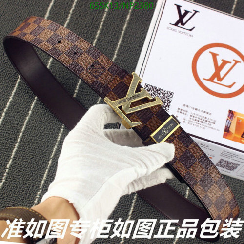 Louis Vuitton Belt for Men, Cowhide Leather, Damier Pattern, Gold Hardware