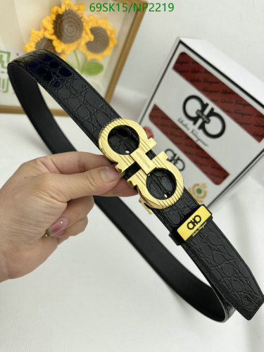 Salvatore Ferragamo Men's Belt - Black Cowhide Leather with Golden Buckle