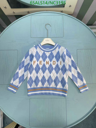 Fendi Kids Blue Argyle Knit Sweater, Stylish Comfortable, Size 100-160