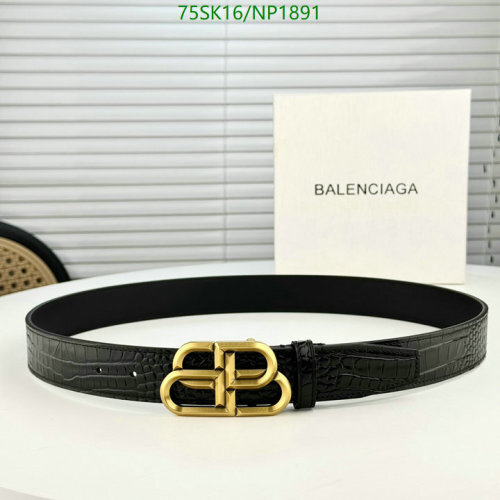 Balenciaga Belt with Crocodile Embossed Leather and BB Gold Buckle