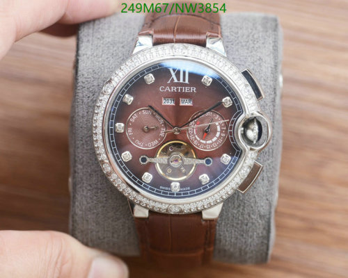 Cartier Brown Dial Stainless Steel Automatic Movement Leather Strap Watch