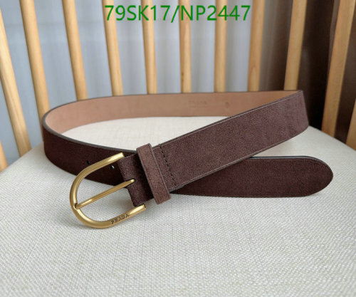 Prada Brown Suede Leather Belt with Golden Buckle for Men, Width 3.5cm