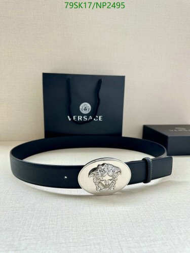 Versace Belt Black Cowhide Leather Silver Medusa Buckle, Width 4.0cm