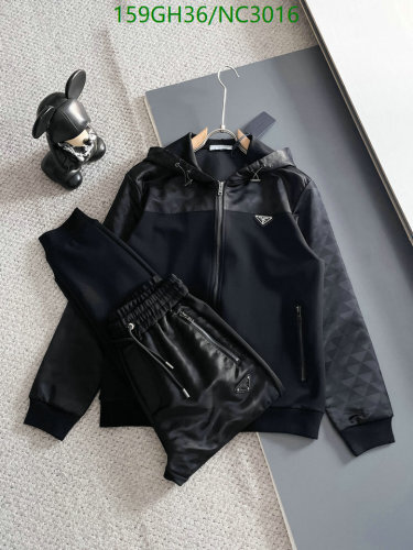 Prada Men's Black Tracksuit Set, Hooded Jacket & Drawstring Pants, Size M-3XL