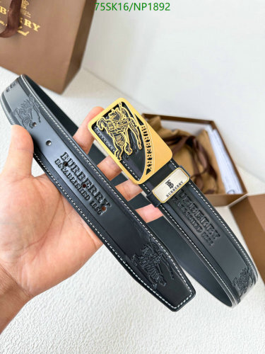 Burberry Men's Black Cowhide Leather Belt with Gold Buckle, 3.5cm Width