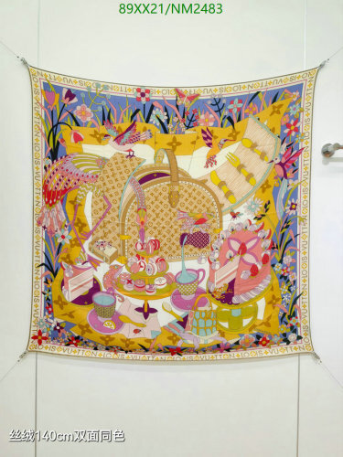 Louis Vuitton NM2483 Cashmere Silk Scarf - 140x140cm, Vibrant Floral Design