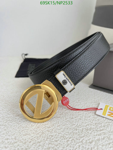 Zegna Belt with Gold Buckle, Cowhide Leather, 3.5cm Width, NP2533